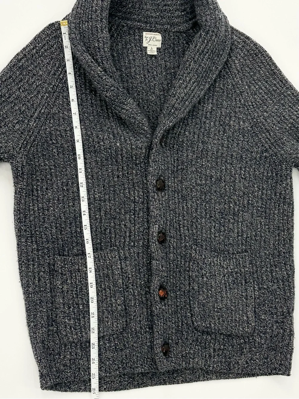 J.Crew Rugged Merino Wool Shawl Collar Cardigan Sweater Blue Gray L